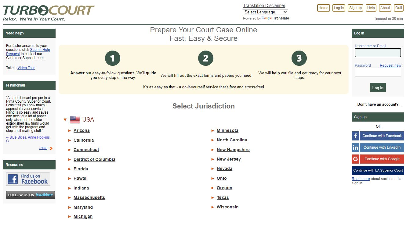 TurboCourt - Legal Paperwork Assistance - Select Jurisdiction in the USA