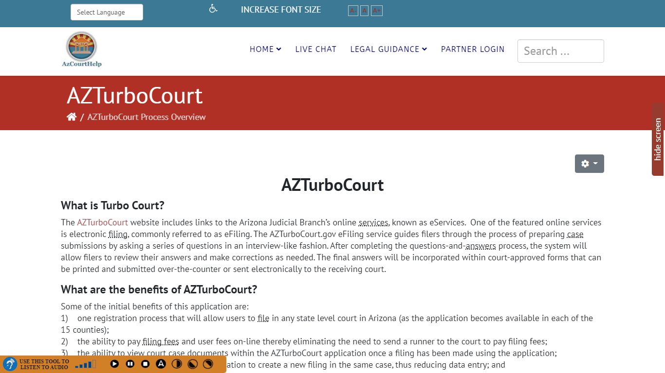 AZTurboCourt e-Filing Process for Superior Court Jurisdictions